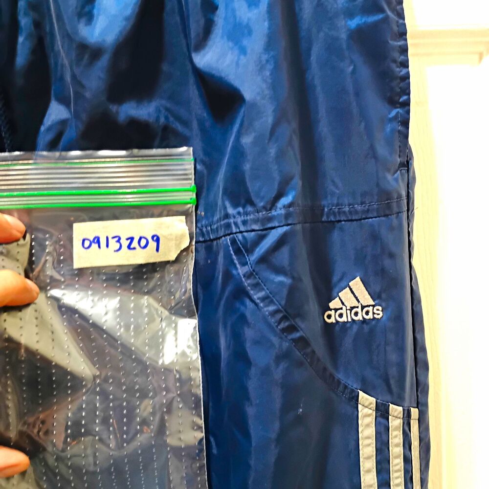 Adidas Mens Small Navy Blue 3 Stripe Windbreaker Track Pants Ankle Zip Lined